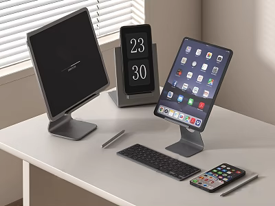 Modern Computer Workspace Setup With Monitor Tablet Keyboard And Smartphone Devices 3d model