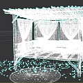 Wooden Frame Outdoor Canopy Daybed With White Curtains Plush Pillows Woven Rug And Scattered Petals