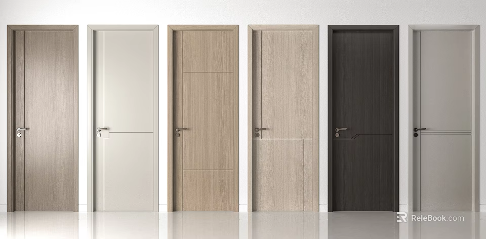 Modern Interior Hinged Doors With Various Colors And Different Panel Designs 3d model