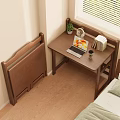 Cozy Indoor Wooden Desk and Chair Set with Laptop Books and Potted Plant