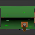 Cartoon House Scene With Green Roof Red Decorations Brown Chimney Blue Door And Stone Walls