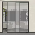 Modern Glass Sliding Doors in Living Room with Green Plant and Sofa Interior