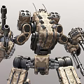 Armored Military Robot Character With Mechanical Joints And Multiple Combat Weapons 3d model