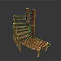 Wooden Staircase Structure With Steps Rung And Small Platform Design 3d model