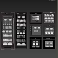 Modern Black Kitchen Appliances With Illuminated Multiple Shelves For Dishes Bowls And Cups