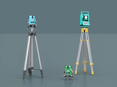 High Quality Industrial Surveying Equipment With Tripods And Measuring Tools 3d model