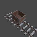 Rusty Old Mine Cart on Railway Track with Metal Wheels
