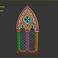 Gothic Arched Architectural Window With Carved Wooden Frame And Lattice Glass