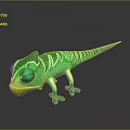 Vibrant 3D Green Chameleon Sculpture With Yellow Blue Accents Smooth Texture And Reflection