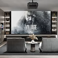 Modern Home Theater Room Interior Design With White Sofa Projector Storage Cabinets And Large Windows