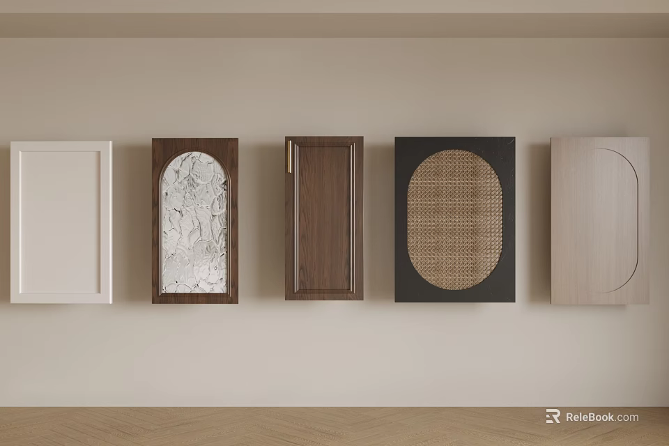 Modern Wardrobe Doors With Various Designs Arched Rattan Wooden And White Decorative Panels 3d model 