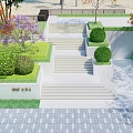 Modern Outdoor Stairs With Green Plants Trimmed Bushes And Garden Pathway