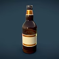Brown Beer Bottle With Bitcoin Logo On Label Against Dark Background 3d model