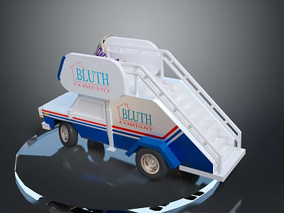 Scenic View Of Bluth Construction Truck On Circular Platform With Blue White Red Design 3d model