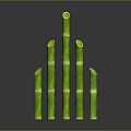 Green Bamboo Stems in Tower like Arrangement with Gray Background and Reflective Surface