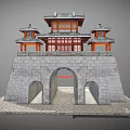 Ancient Chinese City Gate Architecture Featuring Stone Brick Walls Red Pillars And Multi Tiered Eaves