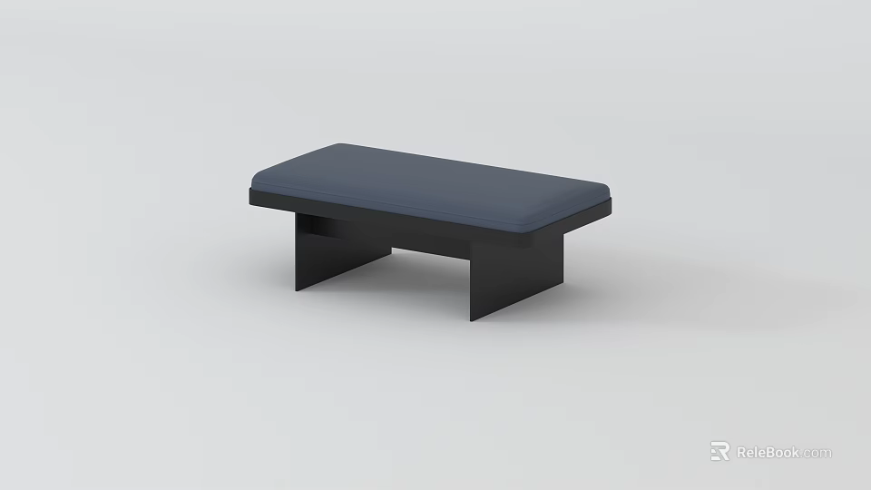 Sleek Modern Sofa Bench With Blue Cushion And Black Frame Minimalist Design 3d model 
