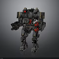 Futuristic Sci-Fi Mech Warrior With Gray Armor Red Sensors And Weaponized Arms