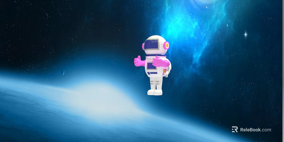 Smart Robot With White Body And Pink Arms Standing Against Space Galaxy Background 3d model 