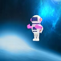 Smart Robot With White Body And Pink Arms Standing Against Space Galaxy Background