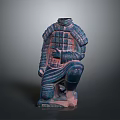 Kneeling Terracotta Warrior Sculpture With Intricate Armor And Blue Red Details