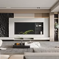 Modern Living Room Interior Design With TV Wall Sofa Coffee Table And Decorative Plant