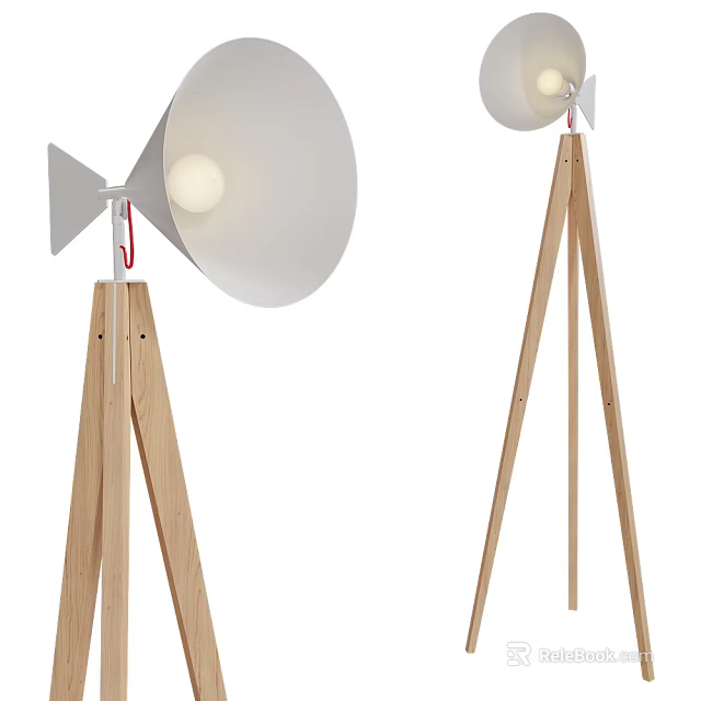 Modern Floor Lamp With Wooden Tripod Stand And White Lampshade For Home Decor 3d model 