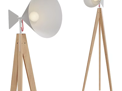 Modern Floor Lamp With Wooden Tripod Stand And White Lampshade For Home Decor 3d model