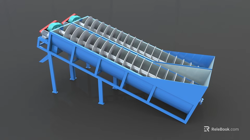 Blue Industrial Spiral Sand Washer with Dual Parallel Spirals and Electric Motor 3d model 