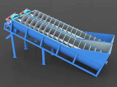 Blue Industrial Spiral Sand Washer with Dual Parallel Spirals and Electric Motor 3d model