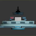 Cartoon Scene Featuring Blue Circular Platform With Transparent Dome Glowing Buttons And Earth Design