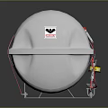 White Cylindrical Industrial Storage Tank With Red Straps And Metal Stand