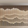Modern Wooden Background Wall With Wavy Slatted Design And Illuminated Lighting
