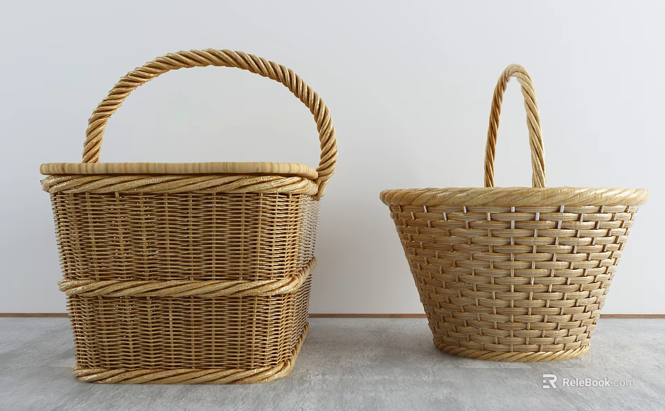 Woven Rattan Baskets As Practical Household Storage Items With Different Shapes 3d model 