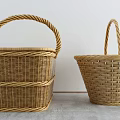 Woven Rattan Baskets As Practical Household Storage Items With Different Shapes