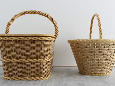 Woven Rattan Baskets As Practical Household Storage Items With Different Shapes 3d model
