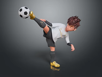 Soccer Training Equipment Showcased By Cartoon Character Kicking Ball And Golden Shoes 3d model