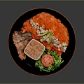 Delicious Steak Plate with Red Sauce Lettuce Tomato Avocado and Cheese Crumbles