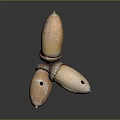 Decorative Ornament Set With Three Acorn Shaped Wooden Pieces And Natural Texture