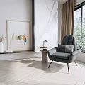 Modern Gray Accent Chair In Living Room With Marble Wall Side Table And Window View