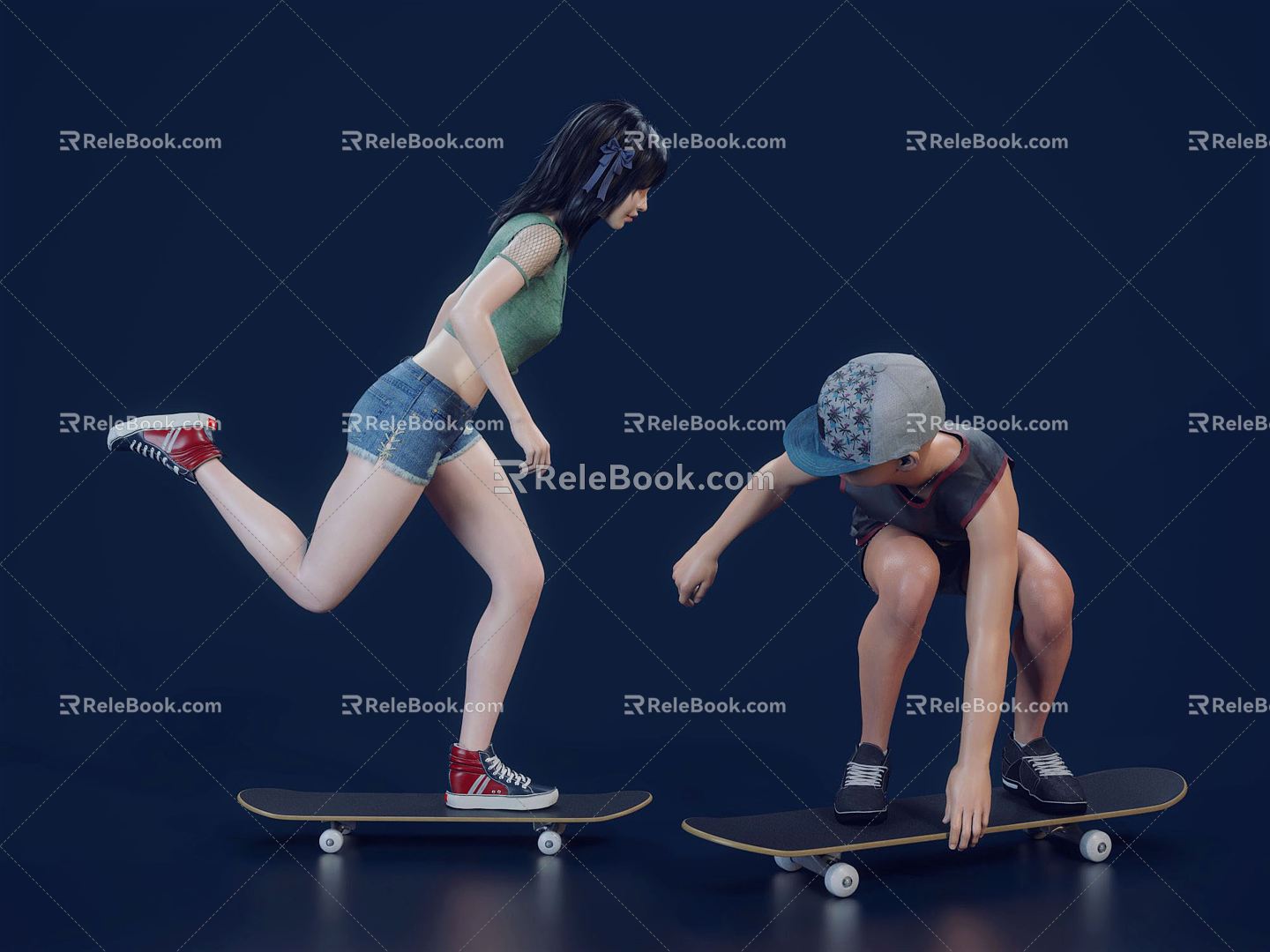 Modern Double Skateboard Single Board Skateboard Sports Fashion Skateboard Four Wheel Skateboard Skateboarding Girl Boy 3d model