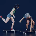 Two Individuals Skateboarding In Dynamic Poses On Dark Background