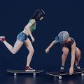 Modern Double Skateboard Single Board Skateboard Sports Fashion Skateboard Four Wheel Skateboard Skateboarding Girl Boy 3d model