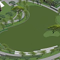 Residential Landscape Featuring Large Green Lawn Lush Trees Curved Walkways And Surrounding Buildings