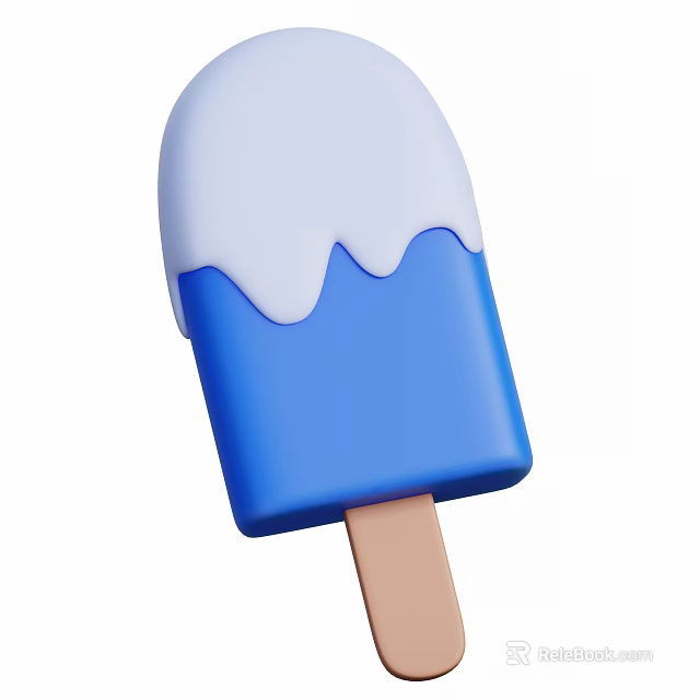 Refreshing Blue And White Popsicle With Melted Cream On Wooden Stick 3d model 