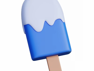 Refreshing Blue And White Popsicle With Melted Cream On Wooden Stick 3d model