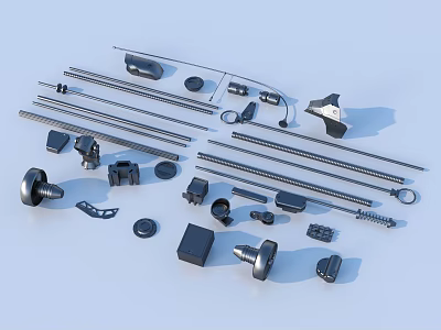 Assorted Mechanical Hardware Components Including Bolts Rods Washers And Connectors 3d model