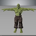 Green Muscular Humanoid Creature Character in 3D Model Standing Pose with Arms Outstretched