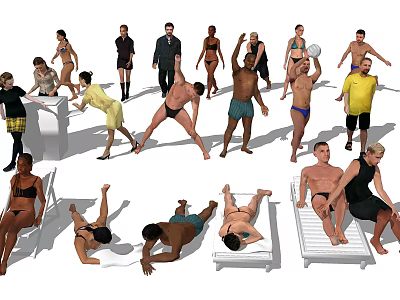 Group of People in Various Poses and Activities With Different Clothing 3d model