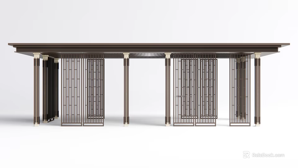 Modern Pergola Design Featuring Dark Brown Columns And Lattice Panels 3d model